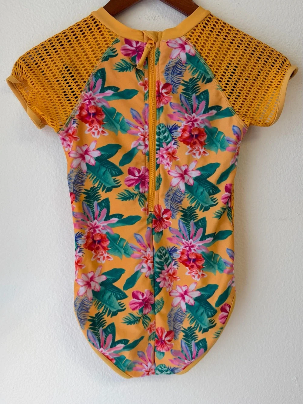art class Yellow Floral Mesh-Sleeve Kids One-Piece